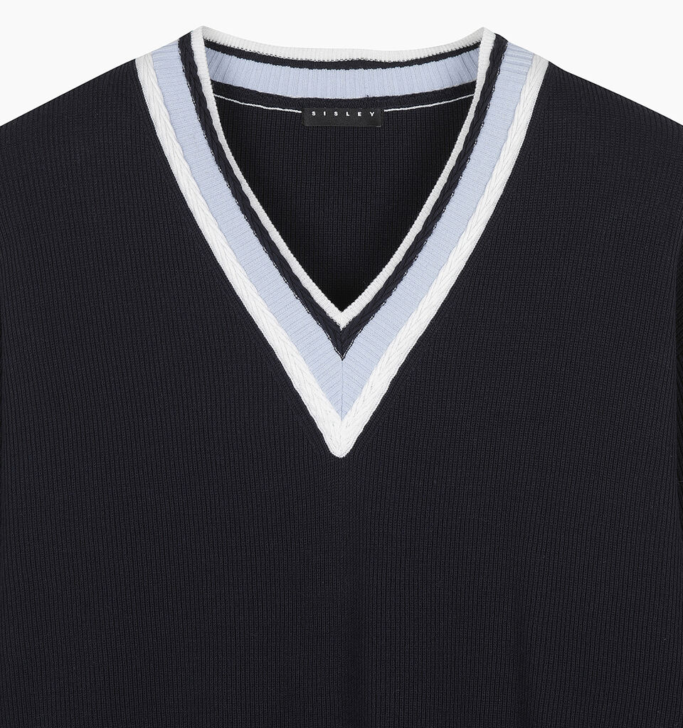 V NECK SWEATER L/S - null - Azul-Escuro | Sisley K image number 4